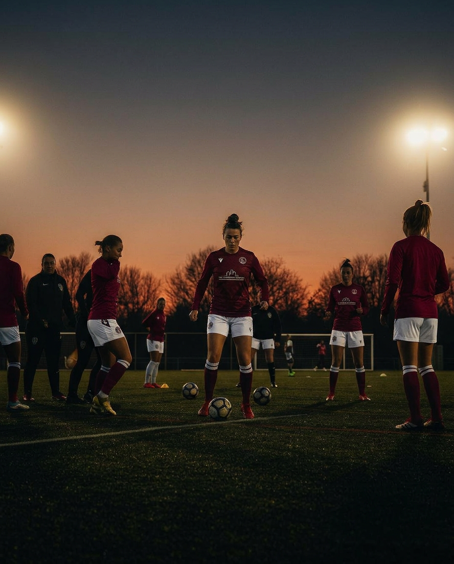 Taunton Town Women training at dusk under floodlights